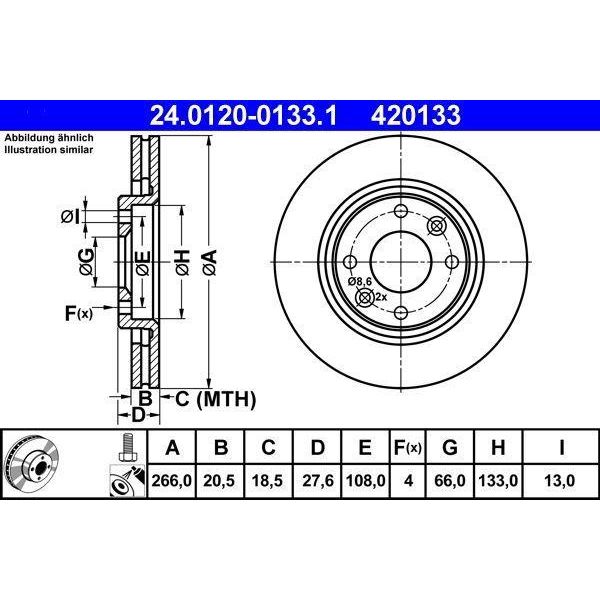 Ate 24.0120-0133.1 - Oe 4246 R5 Disco Freno Per Berlingo, 206 Cc (2D), 206 (2A/C), Xsara, Zx (N2), 206, 306, 405 Ii, Partner (5, G)-image