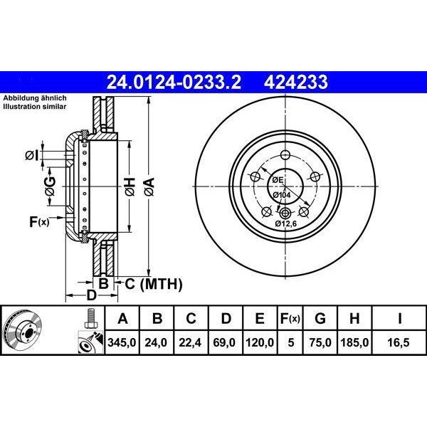 Ate 24.0124-0233.2 - Oe 34 21 6 775 289 Disco Freno Per Serie 5 Gt (F07), Serie 5 (F11), Serie 5 (F10), Serie 6 (F12), Serie 6 (F13), Serie 7 (F01), Serie 6 (F06)-image