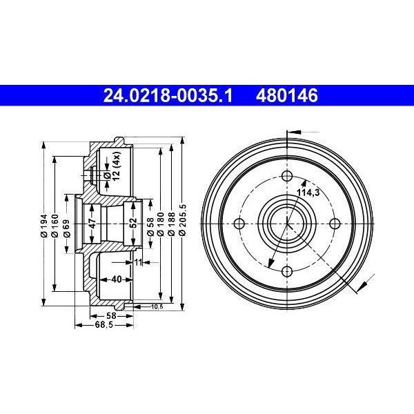 Ate 24.0218-0035.1 - Oe 96316636 Tamburo Del Freno Per Matiz (M200, M250)-image