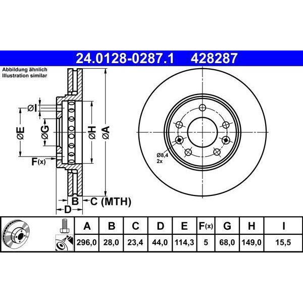 Ate 24.0128-0287.1 - Disco Freno Oe 6000619994 Per Talento, Trafic Iii (Eg), Trafic Iii (Fg), Trafic Iii (Jg), Vivaro (X82), Vivaro B (X82)-image