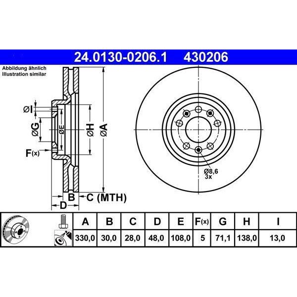 Ate 24.0130-0206.1 - Oe 4249 70 Disco Freno Per C5 Iii (Rd), C5 Iii (Rw), C6 (Td), 407, 407 Sw (6D, 6E)-image