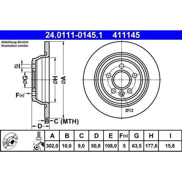 Ate 24.0111-0145.1 - Disco Freno Oe 1405500 Per Kuga I, Mondeo Iv, Focus Ii, Galaxy (WA6), S-Max (WA6), Range Rover Evoque (L538)-image