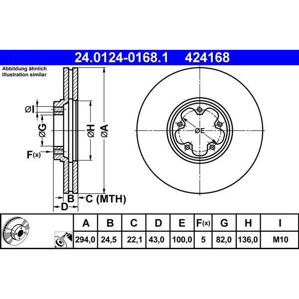 Ate 24.0124-0168.1 - Oe 4041428 Disco Freno Per Transit-image