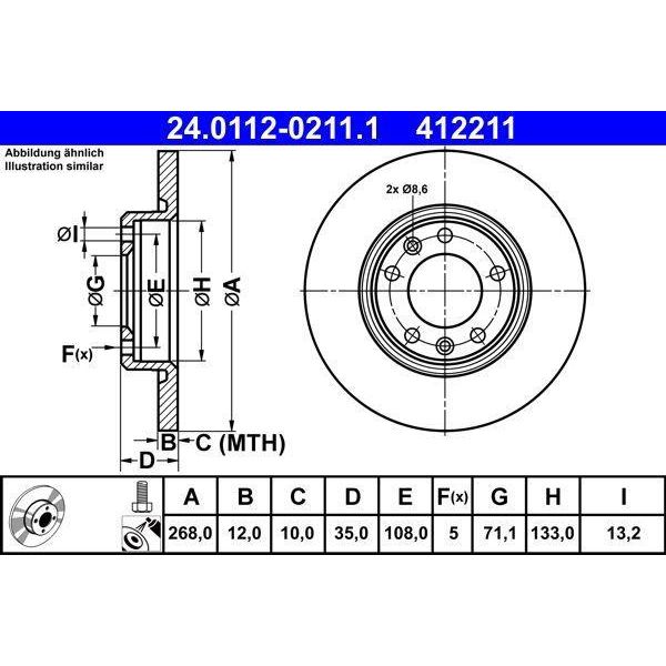 Ate 24.0112-0211.1 Disco Freno Oe 1609582880 Compatibile Con Berlingo, C4, Combo, Grandland, 3008, 308, 508, Partner, Rifter-image