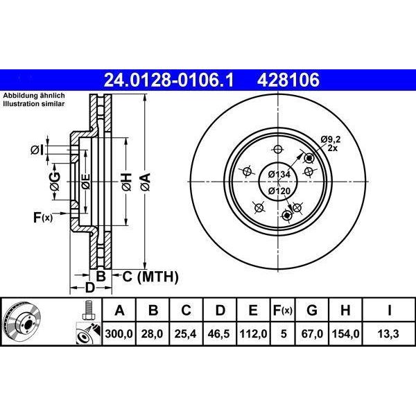 Ate 24.0128-0106.1 Disco Freno Oe 5098064AA Compatibile Con Crossfire, Classe C, Classe Clc, Clk, Classe E, Slk-image