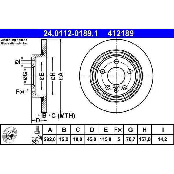 Ate 24.0112-0189.1 - Disco Freno Oe 13502139 Per Cruze (J300), Cruze (J305), Cruze (J308), Orlando (J309), Ampera (R12), Astra J, Zafira Tourer C, Cascada (W13)-image