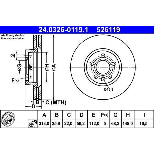 Ate 24.0326-0119.1 - Oe 1108038 Disco Freno Per Galaxy (Wgr), Alhambra (7V), Sharan (7M), T4-image