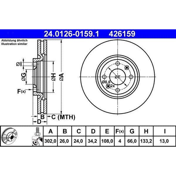 Ate 24.0126-0159.1 Disco Freno Oe 424986 Compatibile Con C4, C4, DS4, DS5, Corsa F, Mokka, 2008, 208, 308, 5008-image