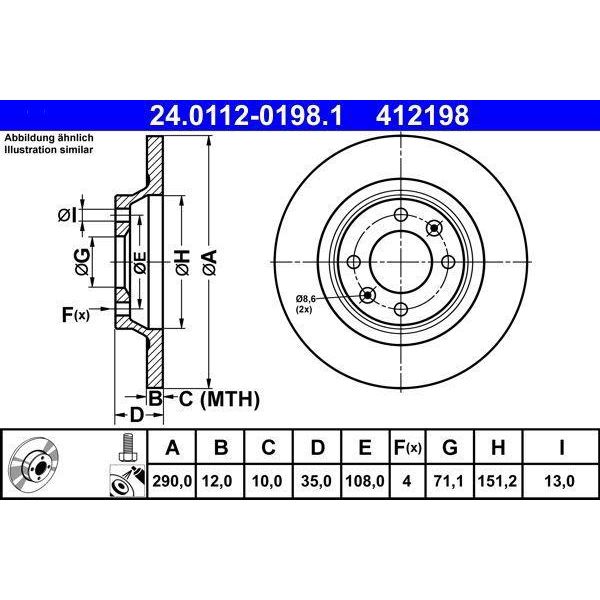 Ate 24.0112-0198.1 - Oe 4249 F7 Disco Freno Per 308 I, 308 Cc (4B), 3008 (0U), DS5 (Kf), DS4 (Nx), DS5, DS4, C4 Ii (Nc)-image