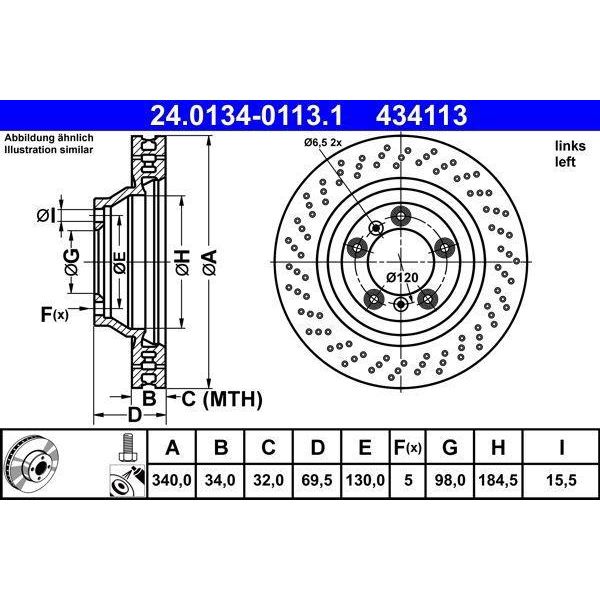 Ate 24.0134-0113.1 - Disco Freno Oe 991 351 403 01 Per 911 (991), Boxster (981)-image