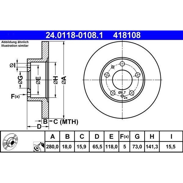 Ate 24.0118-0108.1 - Disco Freno Oe 4246 J9 Per Ducato, Boxer-image