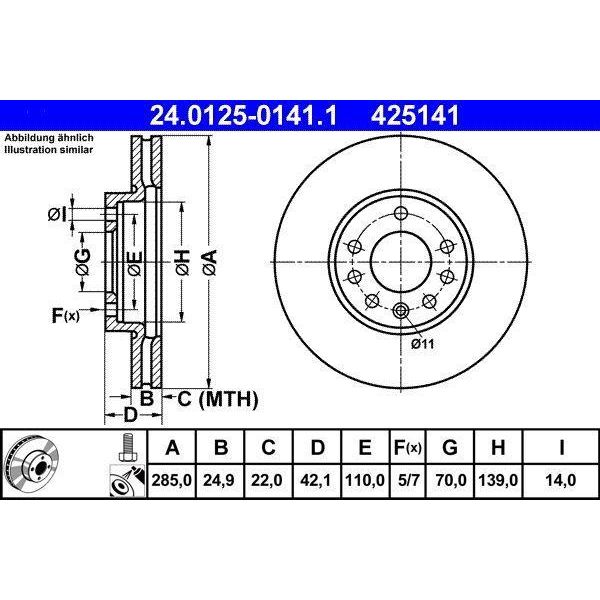 Ate 24.0125-0141.1 - Disco Freno Oe 46836491 Per Signum (Z03), Croma, Vectra C (Z02)-image