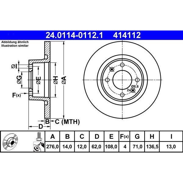 Ate 24.0114-0112.1 - Oe 4246 W4 Disco Freno Per C5 I (Dc), C5 I (De), C5 Ii (Rc), C5 Ii (Re), C5 (Re), C5 (De)-image