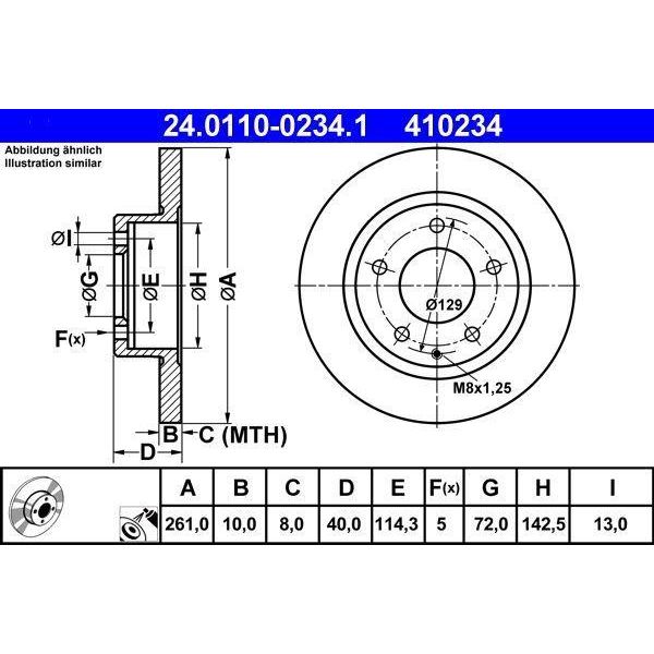 Ate 24.0110-0234.1 - Oe 3415598 Disco Freno Per MX-6 (Ge), Premacy (Cp), Xedos 6 (Ca)-image