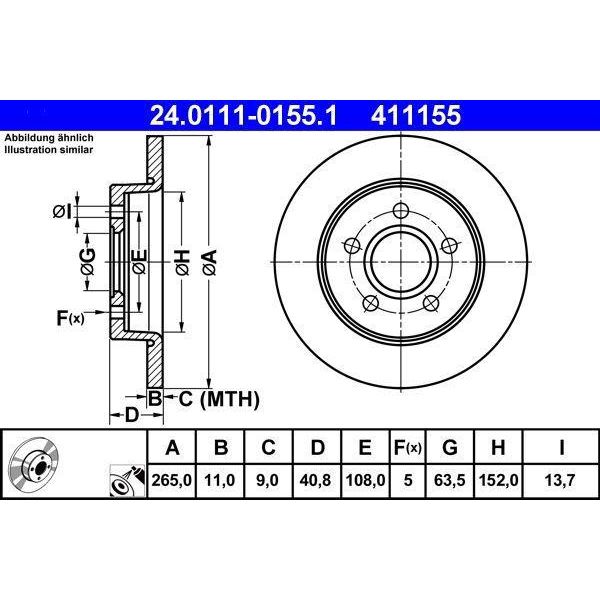 Ate 24.0111-0155.1 - Oe 1223540 Disco Freno Per Focus Ii, C-Max, Focus C-Max (DM2)-image
