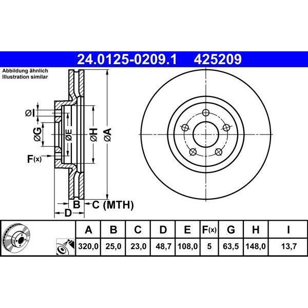 Ate 24.0125-0209.1 - Oe 1770767 Disco Freno Per Focus Ii, Focus Iii, Kuga Ii, Tourneo Connect, Transit Connect-image