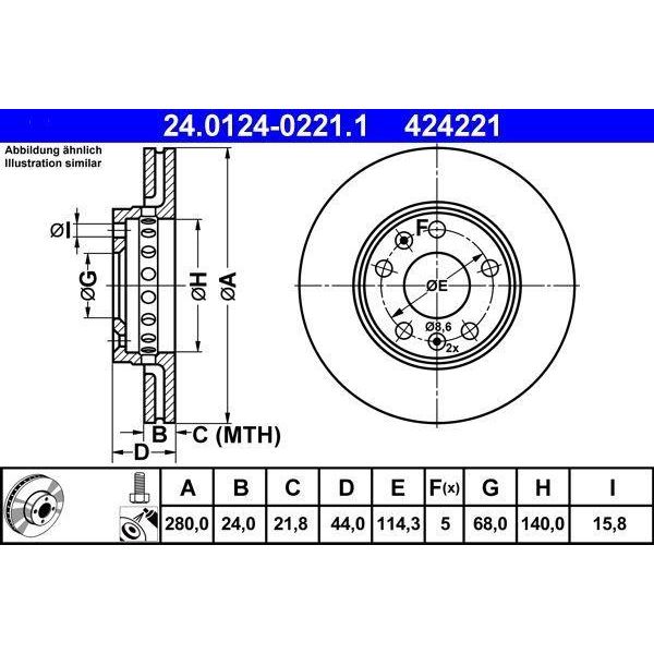 Ate 24.0124-0221.1 - Oe 40 20 641 51R Disco Freno Per Zoe (Bfm), Scenic Iii, Megane Iv, Megane Iii, Megane Cc, Laguna Iii, Grand Scenic Iii (Jz), Fluence (L3), Duster, Captur Ii (Hf)-image