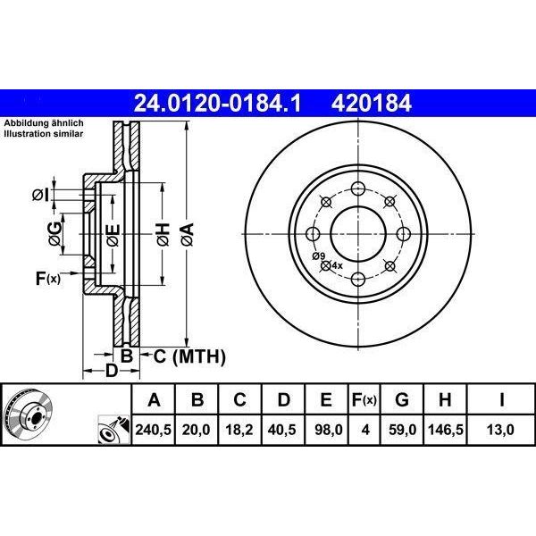 Ate 24.0120-0184.1 - Disco Freno Oe 46788929 Per 500 (312), Panda, Ka (RU8)-image