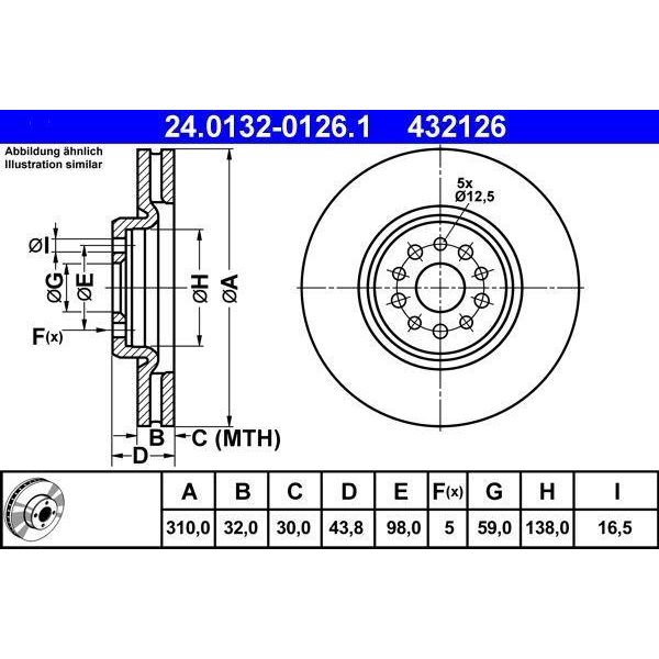 Ate 24.0132-0126.1 - Disco Freno Oe 4246 Z8 Per C8 (Ea, Eb), Ulysse-image