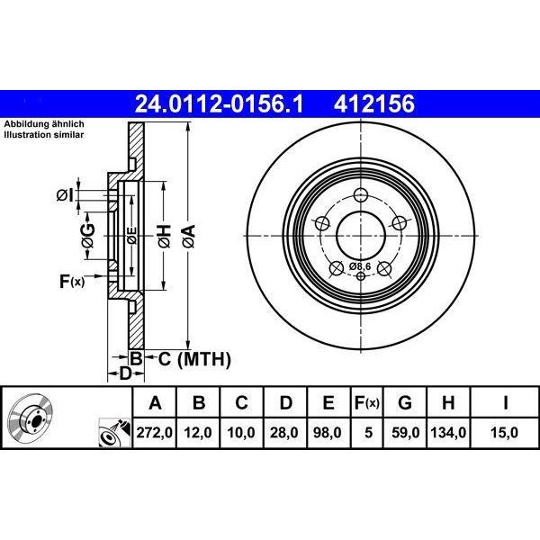Ate 24.0112-0156.1 - Disco Freno Oe 4246 P4 Per C8 (Ea, Eb), Ulysse, 807 (Eb)-image