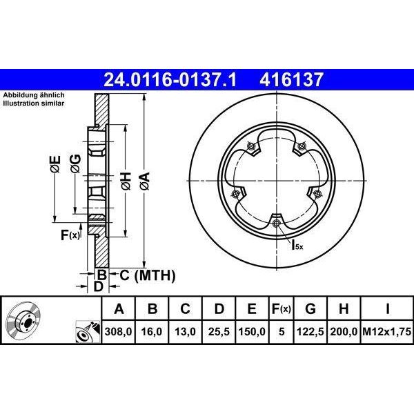 Ate 24.0116-0137.1 - Oe 1815599 Disco Freno Per Transit V363-image
