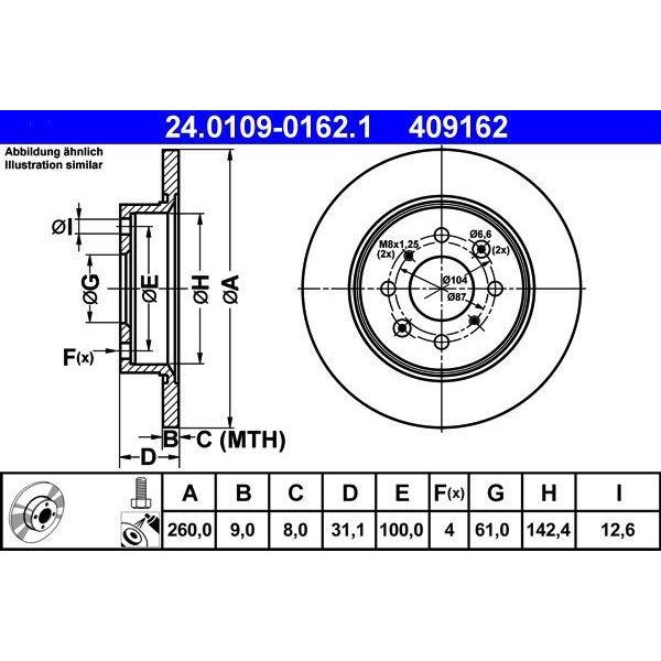 Ate 24.0109-0162.1 - Oe 42510 TM8 G00 Disco Freno Per Insight (Ze), Jazz Iii-image