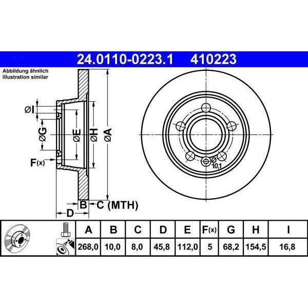 Ate 24.0110-0223.1 - Oe 1001094 Disco Freno Per Sharan (7M), Alhambra (7V), Galaxy (Wgr)-image