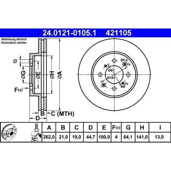 Ate 24.0121-0105.1 - Oe 45251 SK7 J00 Bremsscheibe Per Civic Vi, City V , Civic V, Civic Vii, Crx Iii (Eg, Eh), Insight (Ze), Jazz Iii, Jazz Iv (Gk)-image