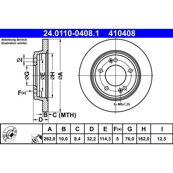 Ate 24.0110-0408.1 - Oe 58411 G2300 Disco Freno Per Elantra (Ad), I20 (BC3, BI3), Ioniq (Ae), Cerato (Bd), Niro (De)-image