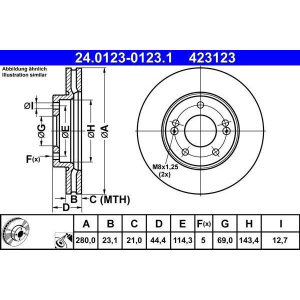 Ate 24.0123-0123.1 - Oe 51712 A6000 Disco Freno Per I30 (Pd), I30 (Gd), Ceed (Jd), Ceed (Cd), Cerato (Yd), Cerato (Bd), Pro Ceed (Jd)-image