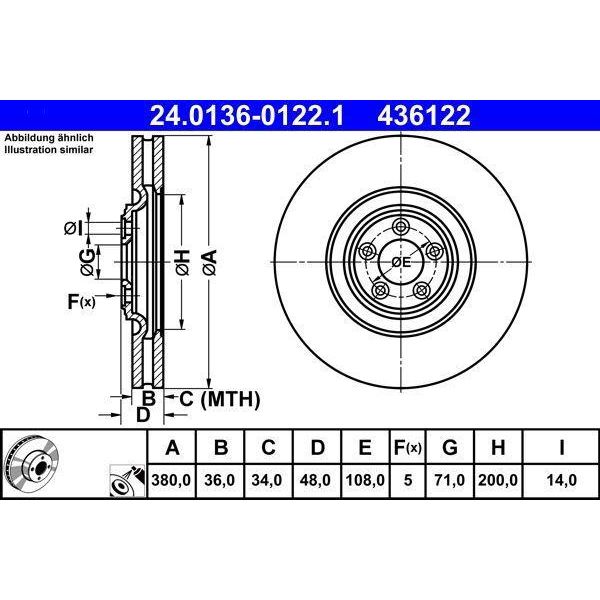 Ate 24.0136-0122.1 - Disco Freno Oe C2P 12622 Per Xf (X250), Xj (X351), Xk (X150)-image