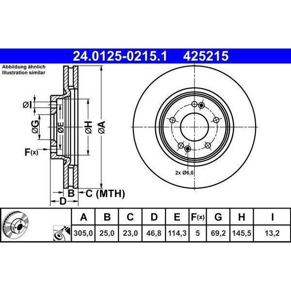 Ate 24.0125-0215.1 - Disco Freno Oe 51712 C1000 Per Tucson (Tl), Cerato (Bd), Optima (Jf), Seltos (SP2, SP2I), Soul Iii (SK3), Sportage (Ql, Qle)-image