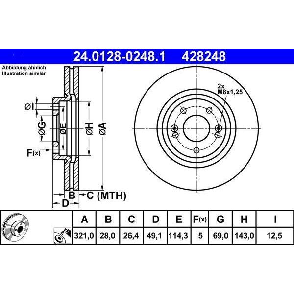 Ate 24.0128-0248.1 - Disco Freno Oe 51712 2W700 Per Santa Fe Iii (Dm), Grand Santa Fe, Santa Fe Iv (Tm), Santa Fe Ii (Cm), Sorento Ii (Xm), Sorento Iii (Um)-image