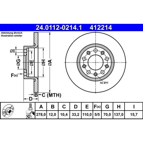 Ate 24.0112-0214.1 - Oe 0 4779 885AB Disco Freno Per Cherokee (Kl)-image