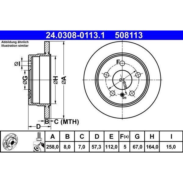 Ate 24.0308-0113.1 - Oe A 169 423 03 12 Disco Freno Per Classe A (W169), Classe B (W245)-image