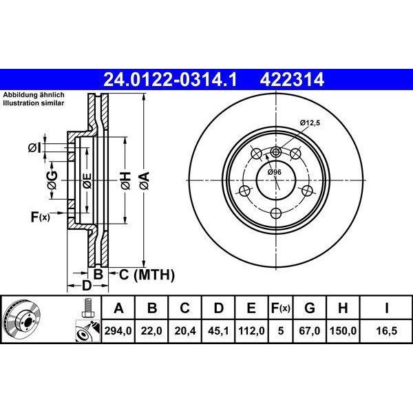Ate 24.0122-0314.1 - Oe 34 11 11 6 866 297 Bremsscheibe FüR (F56), 2Er (F45), 2Er (F46), X2 (F39), (F55), Cabriolet (F57), Clubman (F54), Countryman (F60)-image