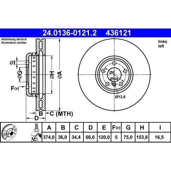 Ate 24.0136-0121.2 - Oe 34 11 6 783 777 Disco Freno Per Serie 5 Gt (F07), Serie 7 (F01)-image