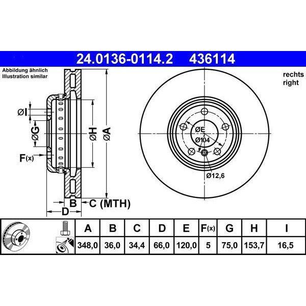 Ate 24.0136-0114.2 - Oe 34 11 6 785 670 Disco Freno Per Serie 5 (F10), Serie 5 Gt (F07), Serie 5 (F11), Serie 6 (F12), Serie 6 (F13), Serie 6 (F06), Serie 7 (F01)-image