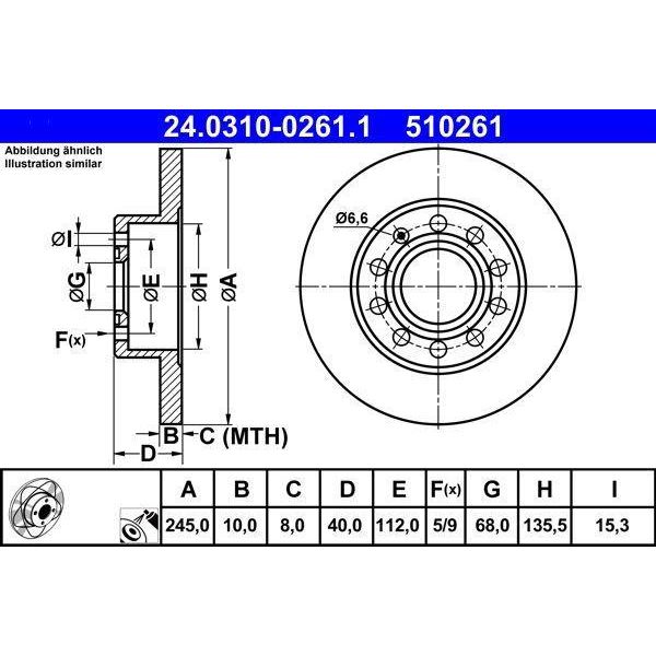 Ate 24.0310-0261.1 - Oe 8E0 615 601 P Disco Freno Per A4 (8E), A4 (8H), Exeo (3R)-image