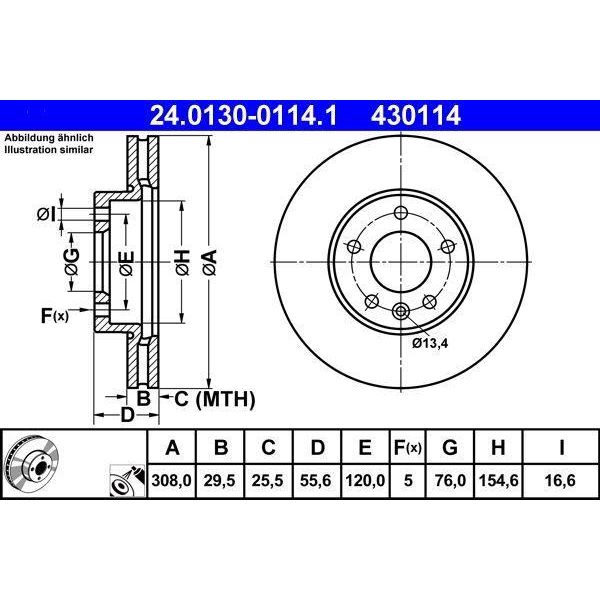 Ate 24.0130-0114.1 - Disco Freno Oe 7H0 615 301 D Per T5, T6, Touareg (7L)-image