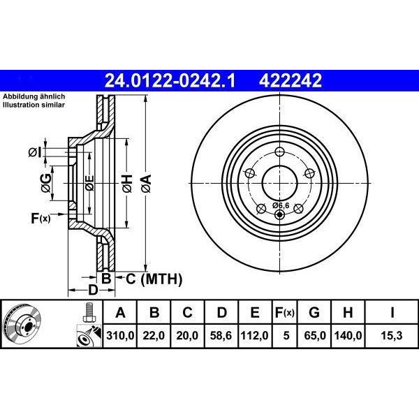 Ate 24.0122-0242.1 - Oe 8J0 615 601 A Disco Freno Per Tt (8J)-image
