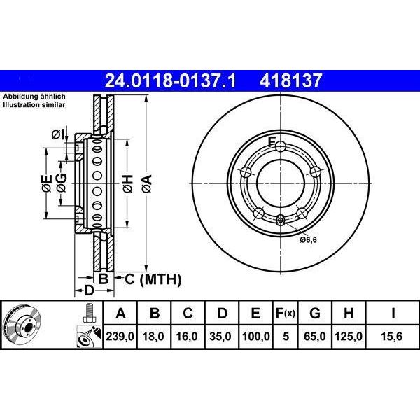 Ate 24.0118-0137.1 - Oe 6Q0 615 301 Disco Freno Per Fabia I (6Y), Fabia Ii (54), Fox (5Z), Polo (9N), Polo (6V)-image
