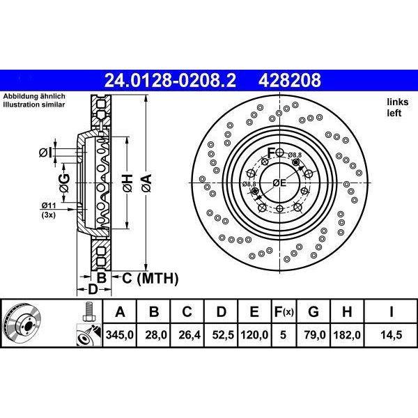 Ate 24.0128-0208.2 - Oe 34 11 2 282 445 Disco Freno Per Serie 3 (E46), Z4 (E86), Z4 (E85)-image