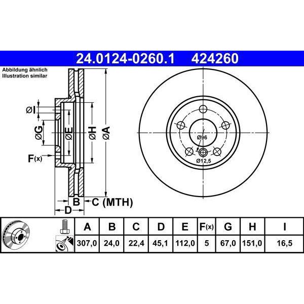 Ate 24.0124-0260.1 - Oe 34 11 6 799 351 Disco Freno Per Serie 1 (F40), Serie 2 (F45), Serie 2 (F44), Serie 2 (F46), X1 (F48), X2 (F39), Clubman (F54), Countryman (F60)-image