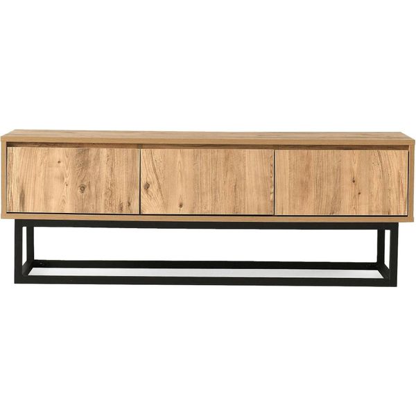Dmora Mobile Porta Tv Ignazia 40X140X50H Cm Marrone Quercia, 3 Cassetti Apertura Scorrevole-image