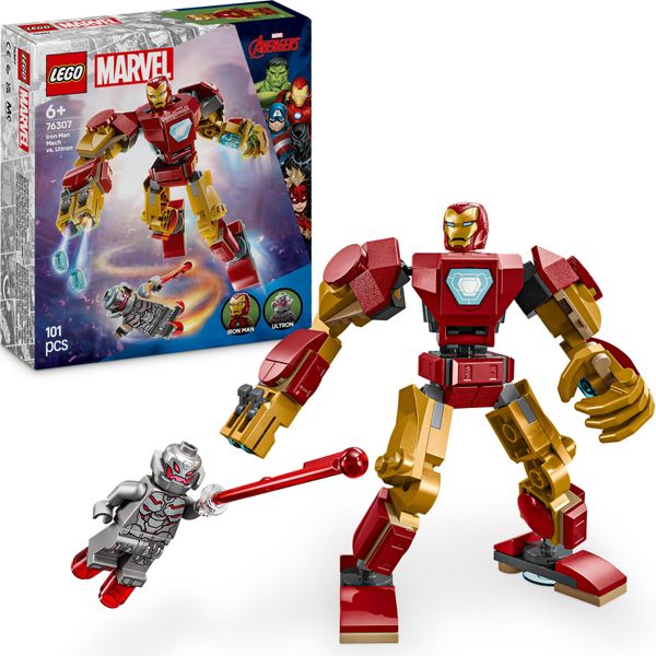 Lego Marvel Iron Man Mech Vs. Ultron - Supereroe Giocattolo Con 2 Minifigure - Action Figure Con Braccia, Gambe E Dita Mobili - Regalo Per Bambini E Bambine Dai 6 Anni In Su 76307-image