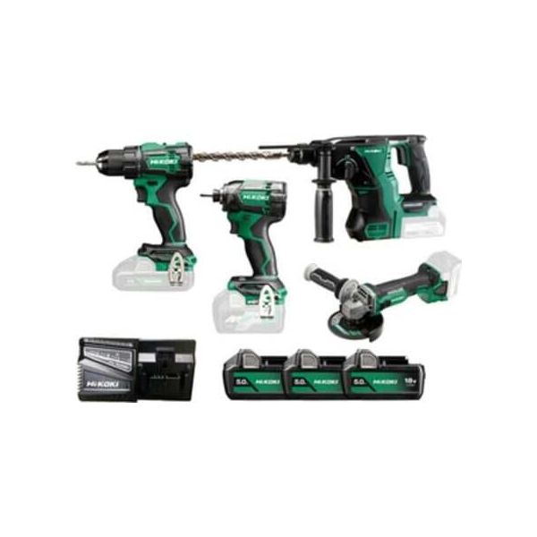 Hikoki Combo-Kit Trapano A Batteria Avvitatore A Impulsi Smerigliatrice Angolare Trapano A Percussione KC18DEWHZ-image