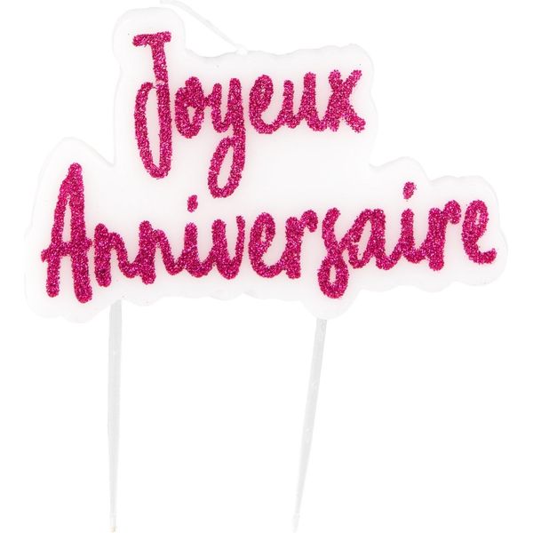 Candela Per Torta "Happy Birthday"" Su Stecchino, Fucsia - Taglia Unica"-image