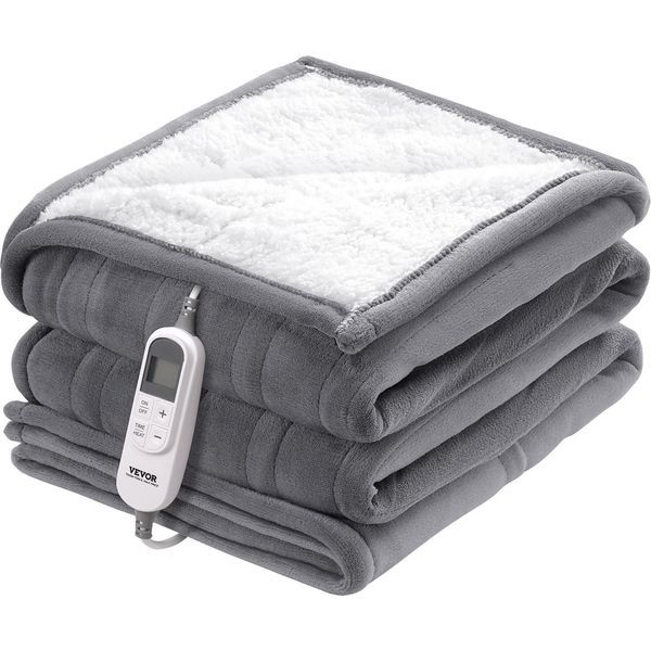Coperta Riscaldata Vevor, 180 X 200 Cm, Queen-Size, Coperta Elettrica Riscaldata In Morbida Flanella Di Lana, Letto Riscaldato Con 9 Impostazioni Di Tempo E 6 Livelli Di Riscaldamento, Coperta Calda Come Regalo Di Compleanno, Grigio-image