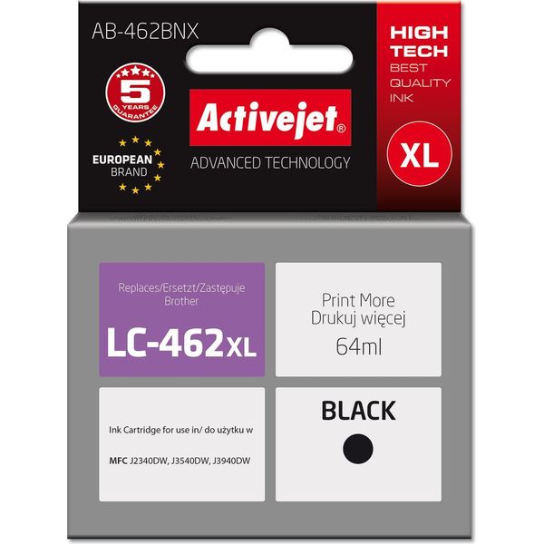 Activejet AB-462BNX Inchiostro Per Stampante Brother, Sostituzione Brother LC-462XLBK; Supremo; 64 Ml; Nero.-image